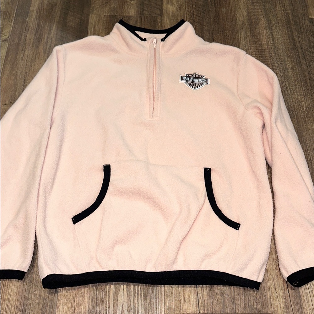 Harley-Davidson® Big Girls' Embroidered 1/4-Zip Pink Pullover Fleece‎ size 10/12